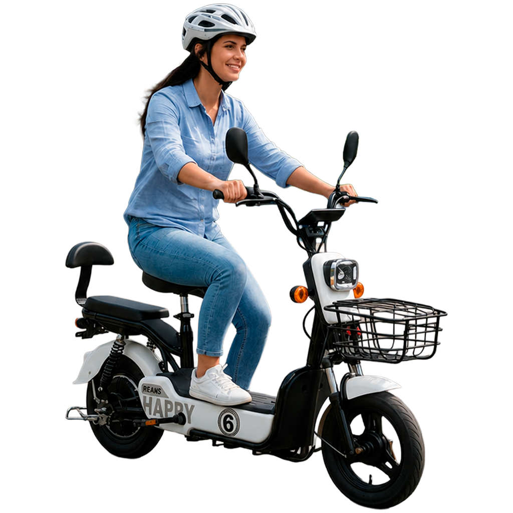 Bicicleta elétrica vermelha da campanha Vilarejo Indica